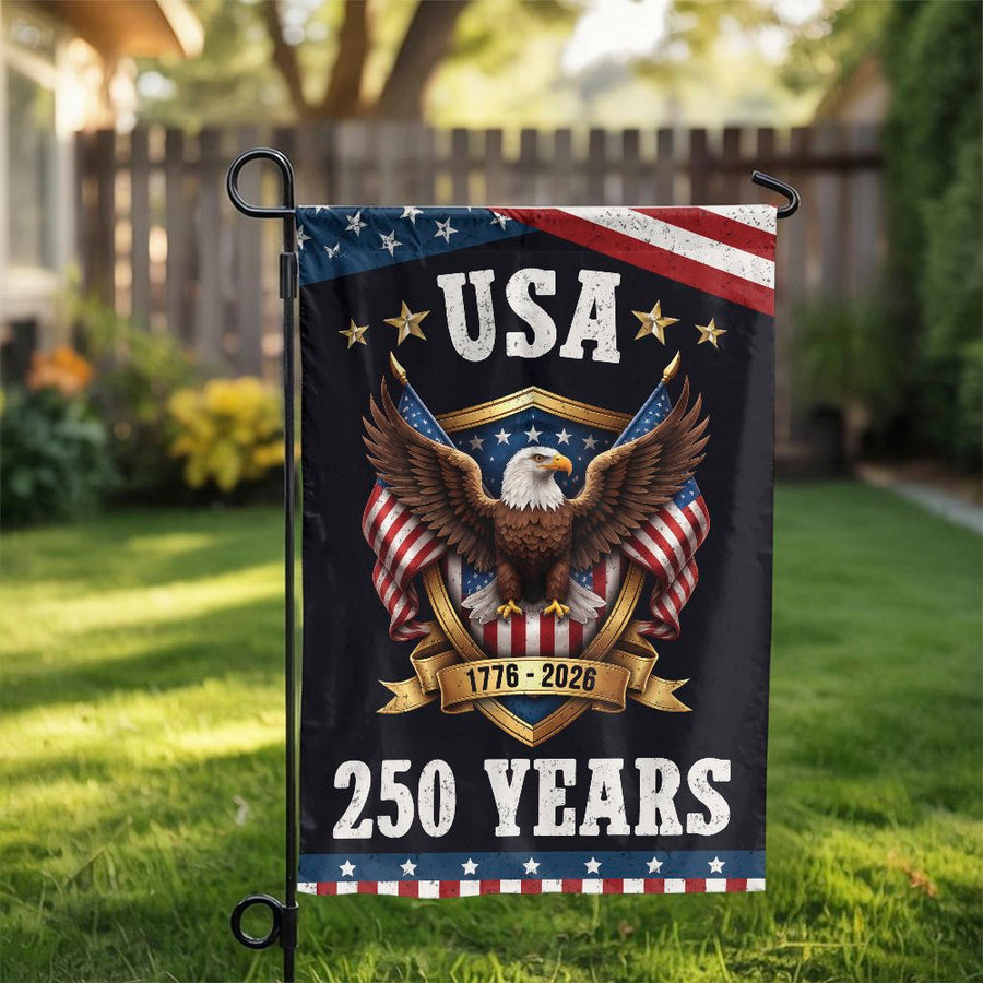 USA 250th Anniversary Garden Flag | Patriotic American Bald Eagle Design | Double Sided Weather Resistant Fabric | Commemorative Home Decor Gift