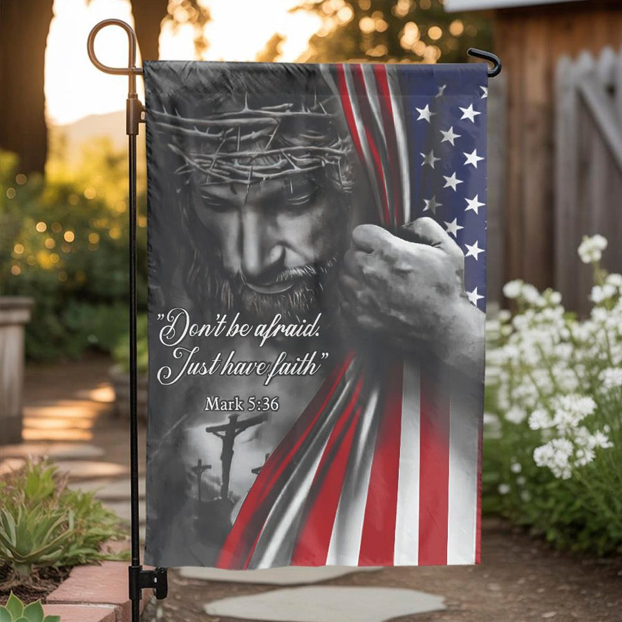 Christian Patriotic Garden Flag | Jesus Faith Quote Mark 5:36 | Double-Sided Weather Resistant Decor | Religious Yard Art Gift