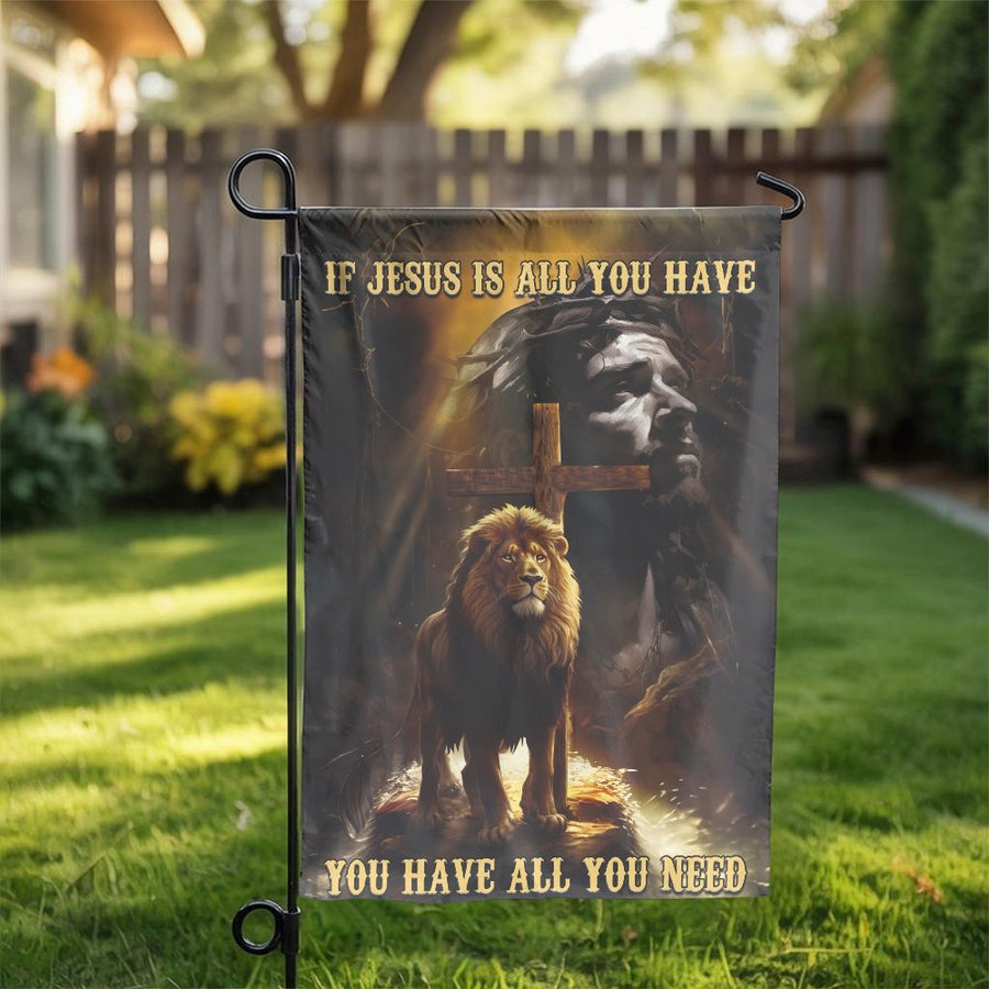 Christian Garden Flag with Jesus and Lion | Inspirational Quote Art | Weather-Resistant Double-Sided Polyester | Religious Gift for Yard Decor