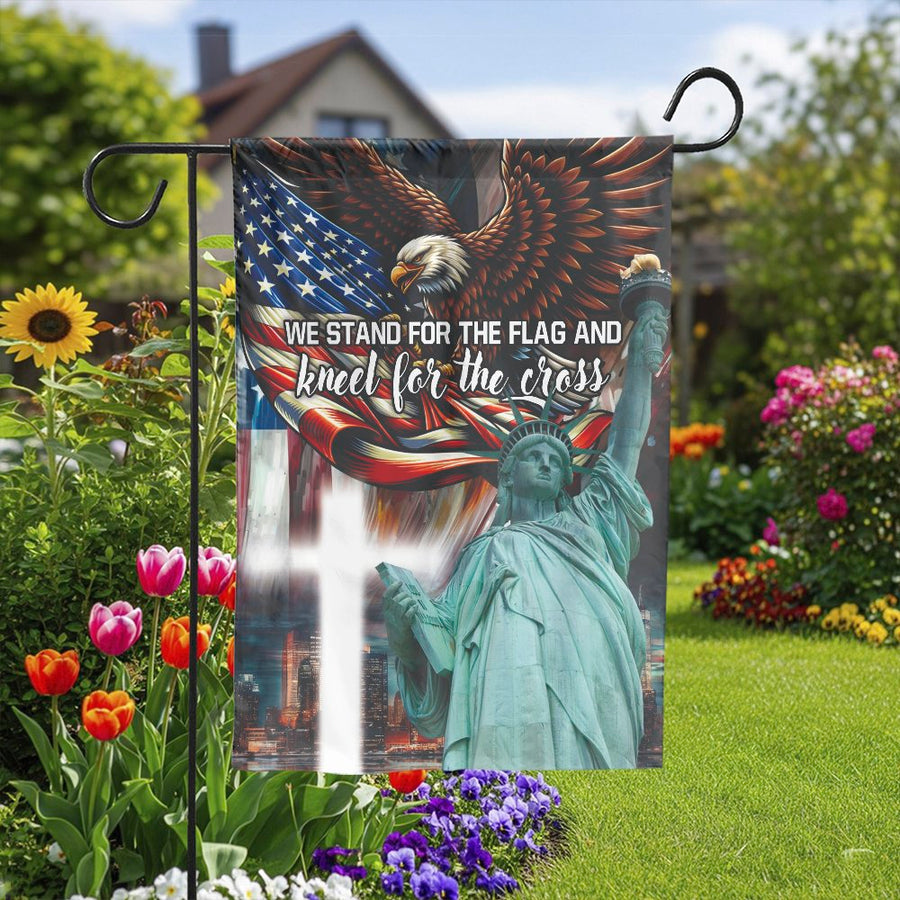 Patriotic Eagle Garden Flag | We Stand for the Flag Kneel for the Cross | Premium Double Sided | Christian American Home Decor Gift