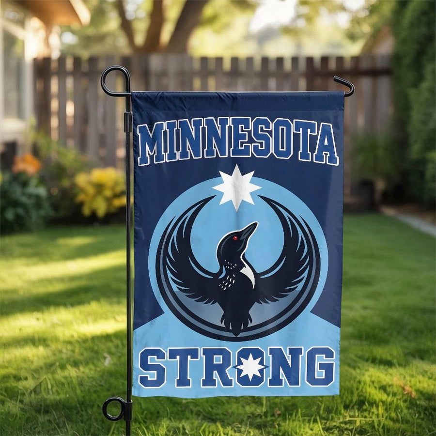Minnesota Strong Garden Flag | State Pride Loon Bird Logo | Weather Resistant Polyester | Outdoor Yard Decor Gift