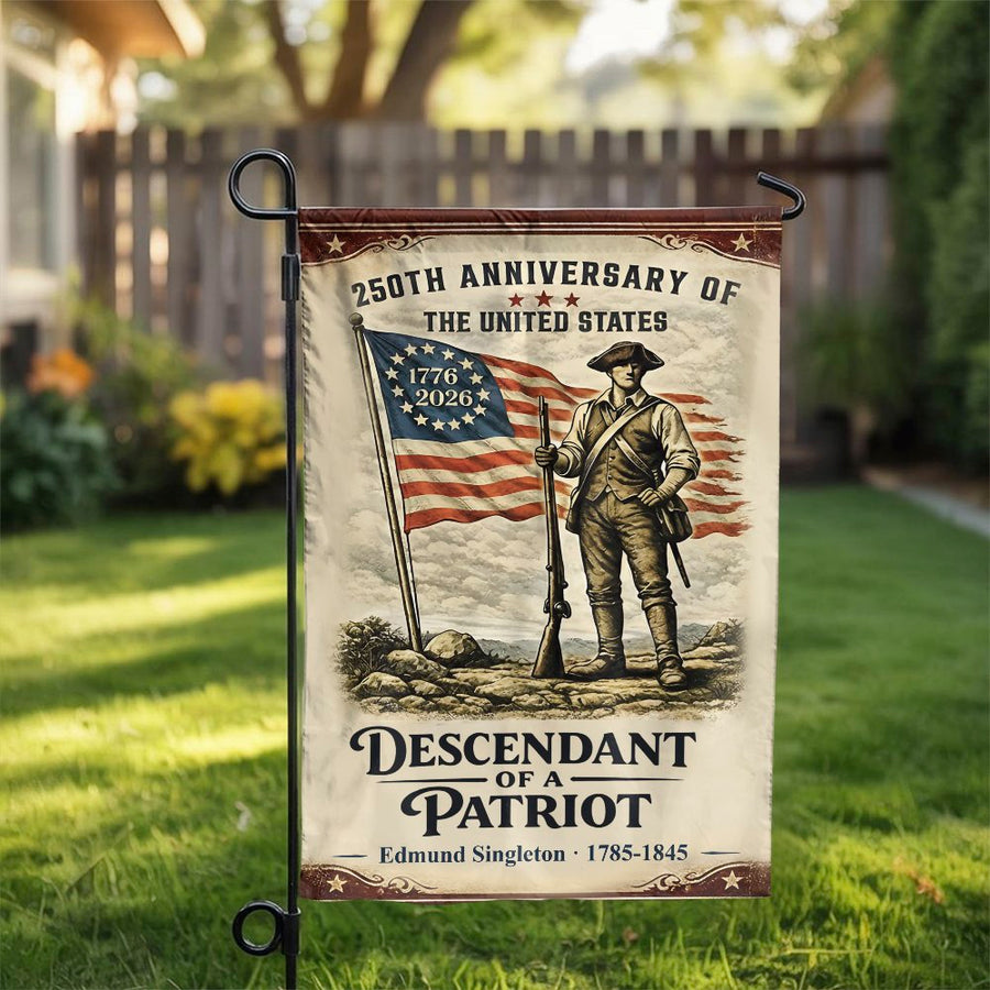Patriotic 250th Anniversary Garden Flag | Descendant of a Patriot Revolutionary War Soldier | Premium Double Sided Fabric | Commemorative USA 2026 Yard Decor