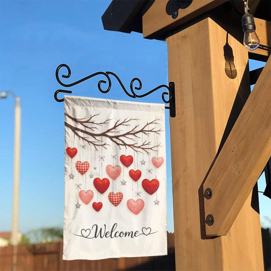 Welcome Garden Flag | Rustic Hanging Hearts Design | Weatherproof Double Sided Banner | Seasonal Yard & Porch Decor Gift