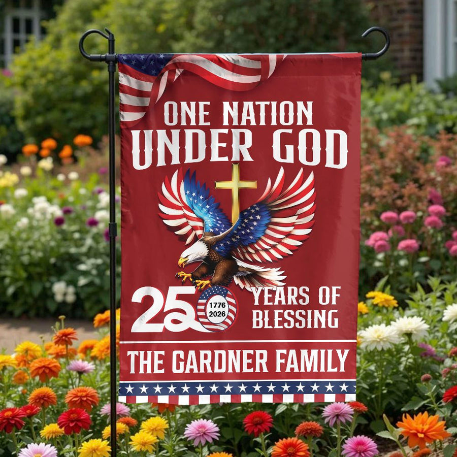 One Nation Under God Garden Flag | USA 250th Anniversary Eagle Cross | Double Sided Yard Decor | Gift for Christian Patriots
