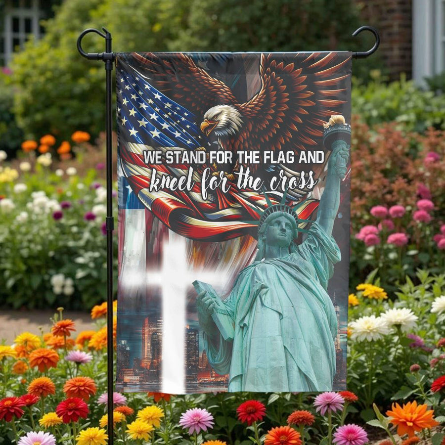 Patriotic Eagle Garden Flag | We Stand for the Flag Kneel for the Cross | Premium Double Sided | Christian American Home Decor Gift