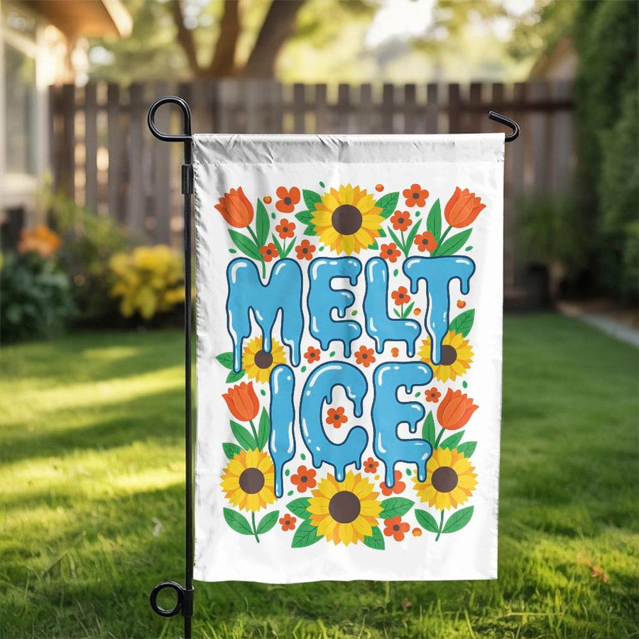 Melt ICE Garden Flag | Retro Floral Protest Sign with Sunflowers | Weather-Resistant Polyester | Progressive Activist Yard Art & Home Decor Gift