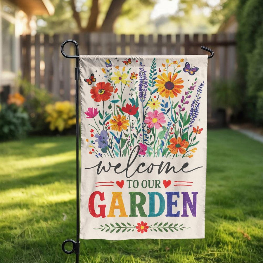 Welcome Garden Flag | Colorful Wildflower & Butterfly Design | Double Sided Weather Resistant Fabric | Premium Spring Porch & Yard Decor Gift