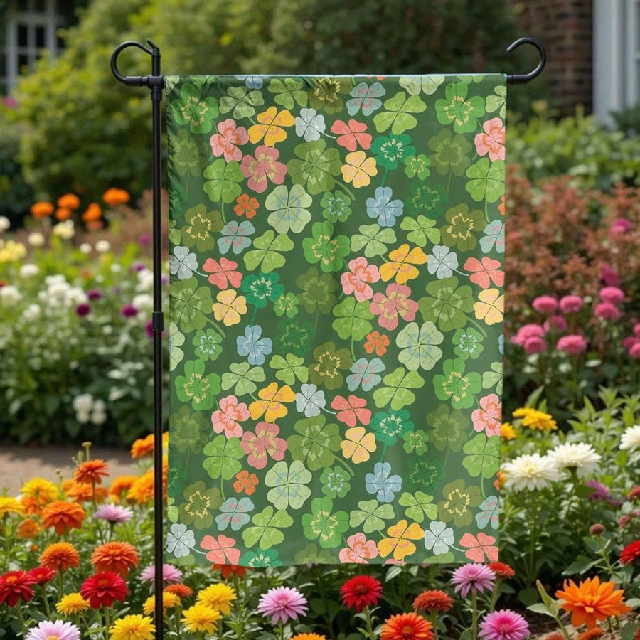 St. Patrick's Day Garden Flag | Colorful Shamrock Clover Pattern, Double Sided | Premium Weatherproof Polyester | Seasonal Irish Yard Decor Gift