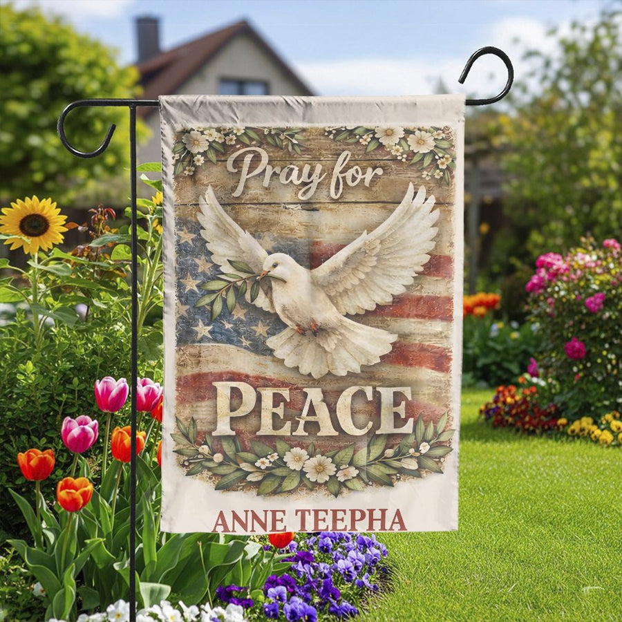Patriotic Peace Dove Garden Flag | Vintage US Flag with Olive Branch Design | Double Sided Polyester Yard Decor | Christian Patriotic Memorial Gift