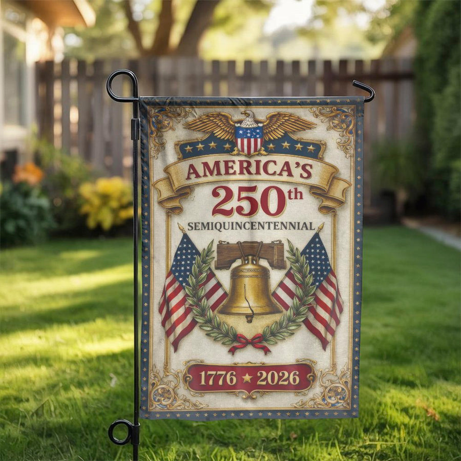 America's 250th Anniversary Garden Flag | Vintage Liberty Bell & Eagle Design | Double Sided Polyester Banner | Commemorative Patriotic Yard Decor Gift