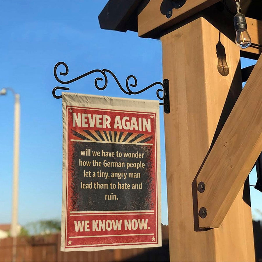 Anti Fascist Garden Flag | Retro Political Quote "Never Again" | Weather Resistant Double Sided | Premium Yard & Patio Statement Decor