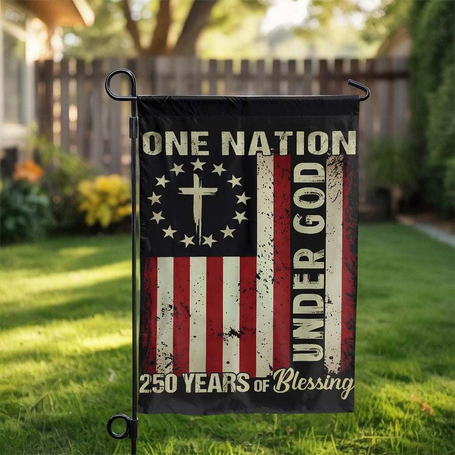 One Nation Under God Garden Flag | Vintage US Flag with Cross | Double Sided Weather Resistant Polyester | Patriotic Christian Home Decor Gift