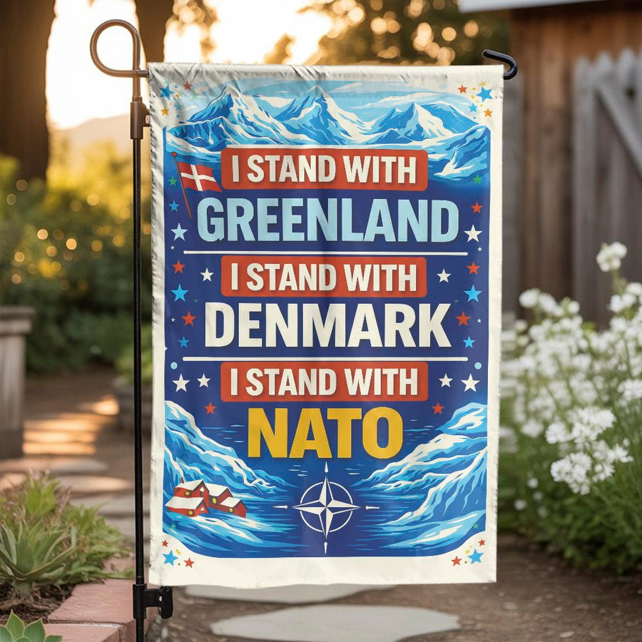 I Stand With Greenland Garden Flag | Patriotic Denmark & NATO Support Sign | Weather-Resistant Polyester | Outdoor Yard Decor Gift