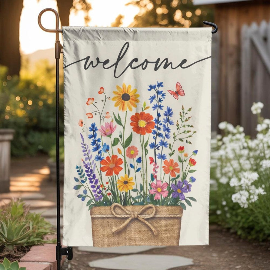 Welcome Garden Flag | Colorful Wildflower Basket Art | Premium Double-Sided Polyester | Farmhouse Porch & Yard Decor Gift