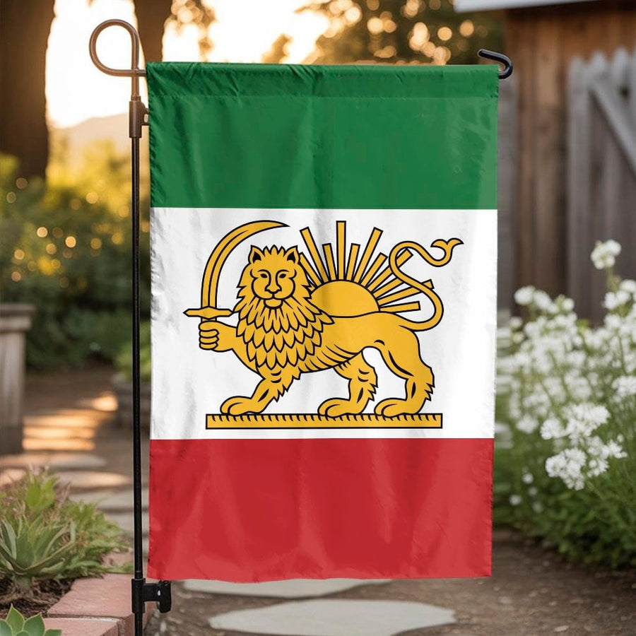 Persian Lion and Sun Garden Flag | Double Sided Historical Iranian Banner | Weather-Resistant Polyester | Patio Decor Gift for Persian Heritage