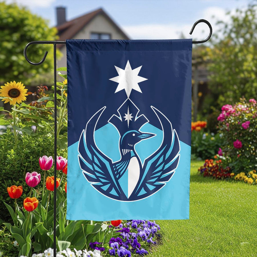 Loon Bird Garden Flag | Stylized Loon & Star Emblem Design | Double-Sided Premium Fabric | Outdoor Yard Decor Gift