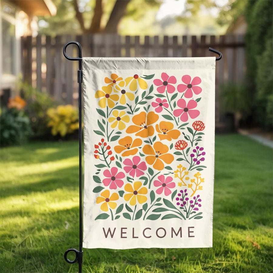 Welcome Garden Flag & House Flag | Colorful Modern Floral Print | Premium Double Sided Polyester | Seasonal Outdoor Decor for Yard & Porch | Housewarming Gift
