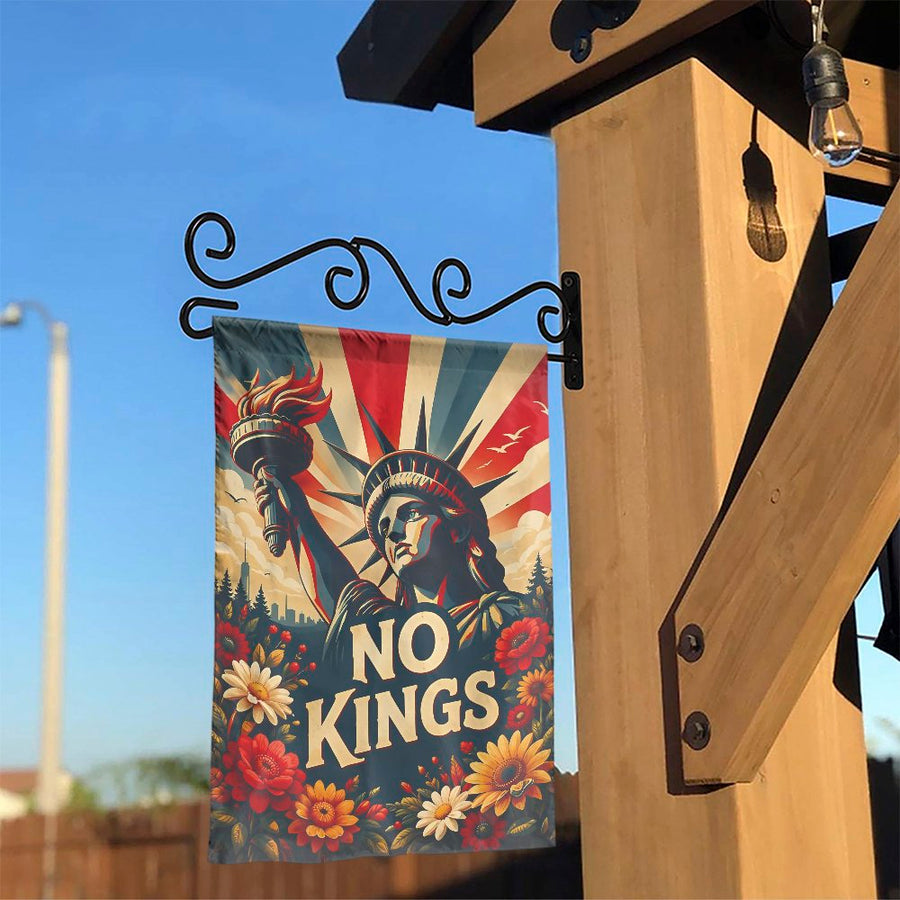No Kings Patriotic Garden Flag | Statue of Liberty Floral Art | Double Sided Weather Resistant Polyester | American Pride Yard Decor Gift
