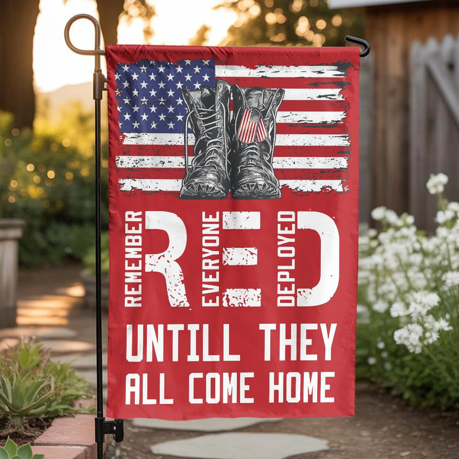 Remember Everyone Deployed Garden Flag | RED Friday US Flag & Boots Design | Double-Sided Polyester | Patriotic Support Our Troops Gift for Military Families