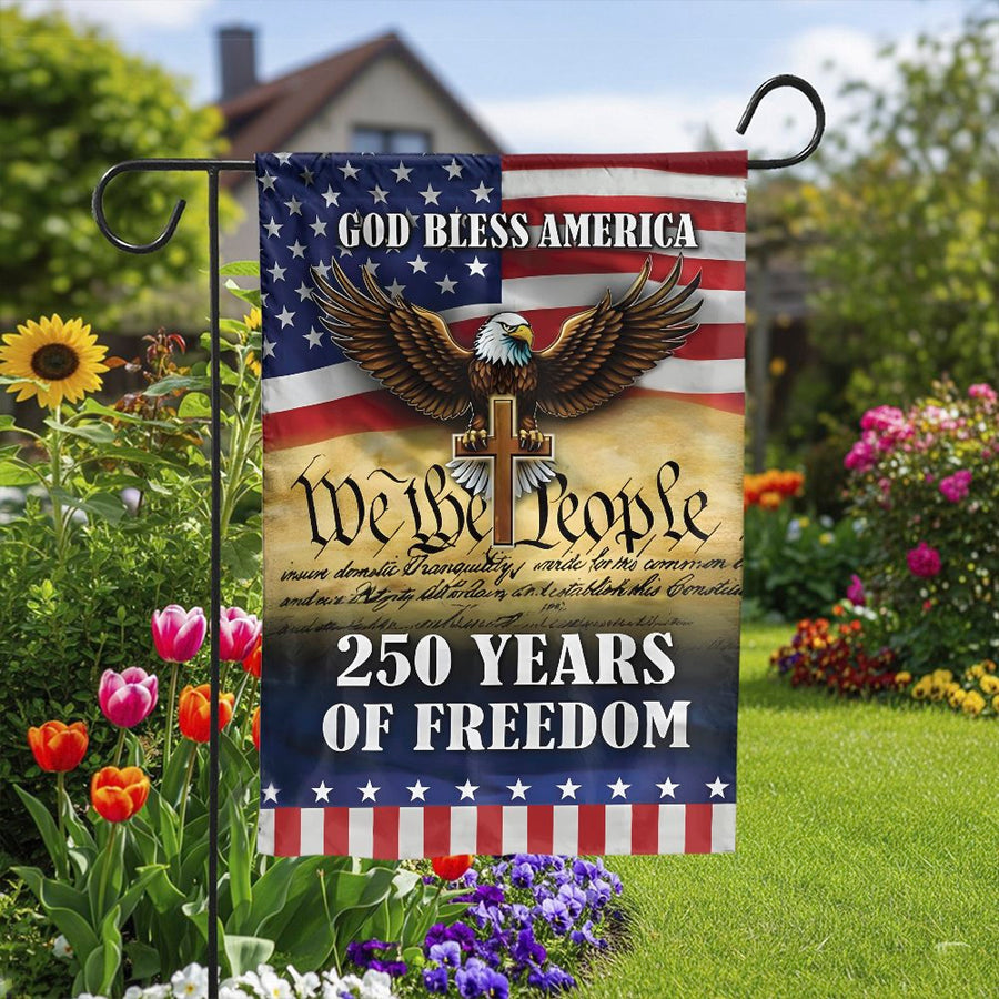 Patriotic American Flag Garden Flag | We The People Eagle & Cross Design | Weather Resistant Double Sided Print | Outdoor Decor Gift for Veterans