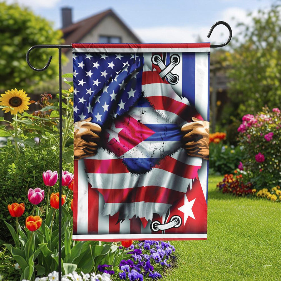 Cuban American Garden Flag | Ripped USA Flag Heritage Design | Premium Double-Sided Polyester | Patriotic Home & Yard Decor Gift