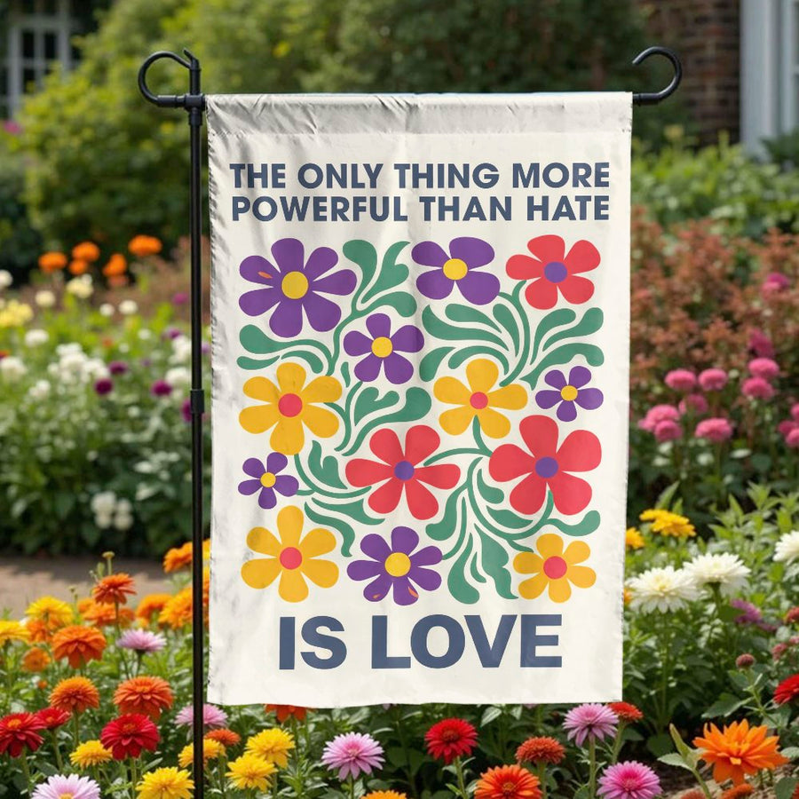 Love Over Hate Garden Flag | Retro Floral Art with Positive Message | Double Sided Weather Resistant Fabric | Welcoming Home & Yard Decor Gift