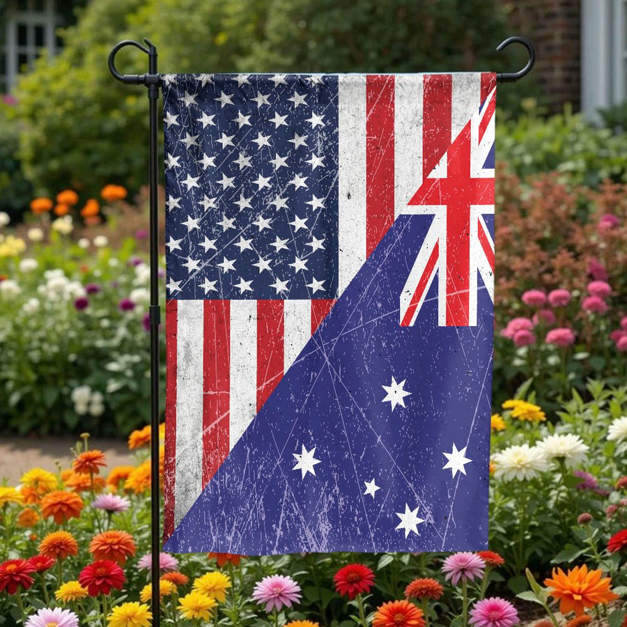 American Australian Friendship Garden Flag | Vintage US and AUS Split Flag Design | Double-Sided Weather Resistant Banner | Patriotic Yard Decor Gift