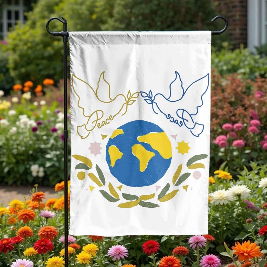 Peace Dove Garden Flag | Blue and Yellow Global Peace Design | Double Sided Polyester | Support for Ukraine Outdoor Yard Decor Gift