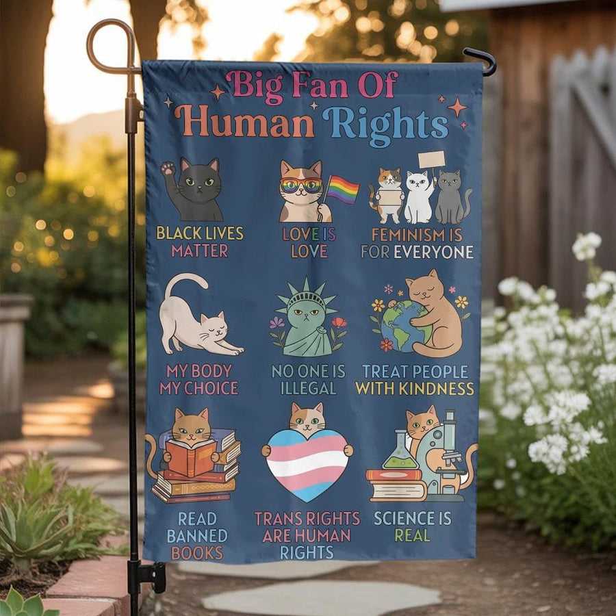 Human Rights Garden Flag | Progressive Cats Yard Sign with BLM & Trans Rights | Weather-Resistant Polyester | Outdoor Decor Gift for Activists