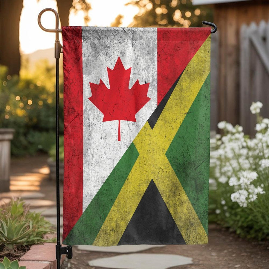 Canada Jamaica Friendship Garden Flag | Vintage Distressed Heritage Design | Double-Sided Polyester Banner | Outdoor Patio & Yard Decor Gift