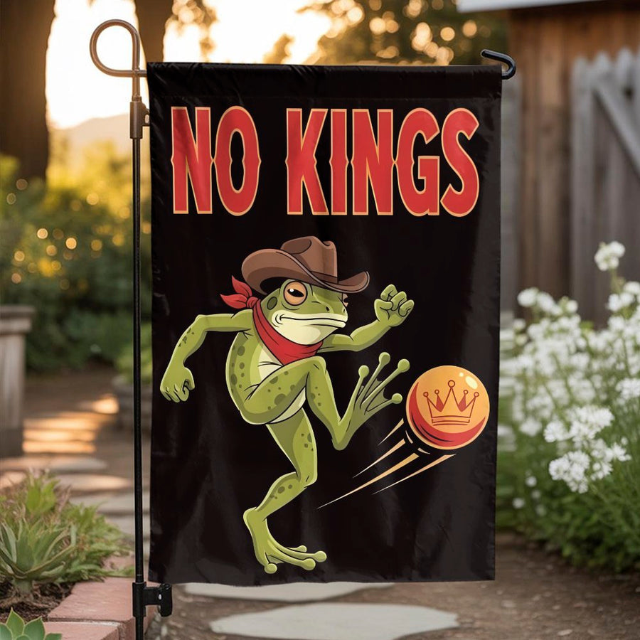 No Kings Frog Garden Flag | Funny Cowboy Frog Design | Double-Sided Polyester | Unique Outdoor Yard Decor Gift
