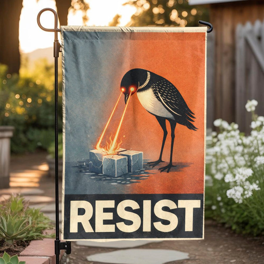Resist Laser Bird Garden Flag | Funny Political Protest Art | Double Sided Weather Resistant Polyester | Unique Yard Decor Gift for Activists