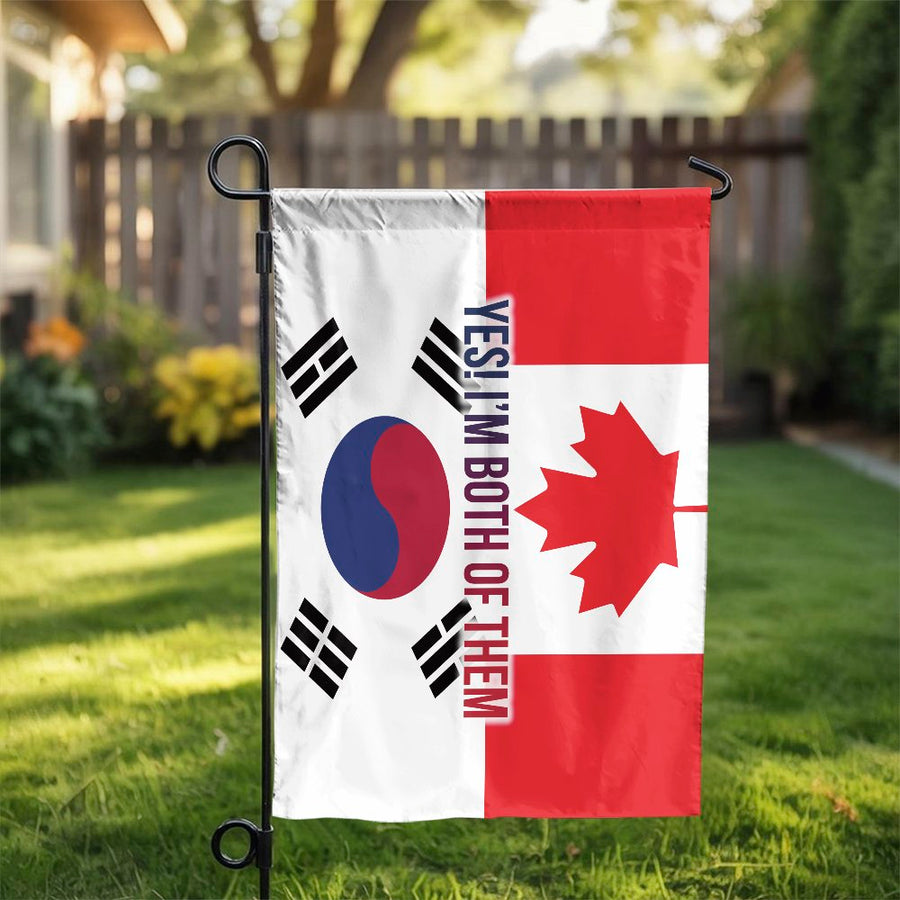 Canadian South Korean Garden Flag | Split Heritage 'I'm Both' Design | Premium Double-Sided Polyester | Gift for Korean Canadian Family Pride