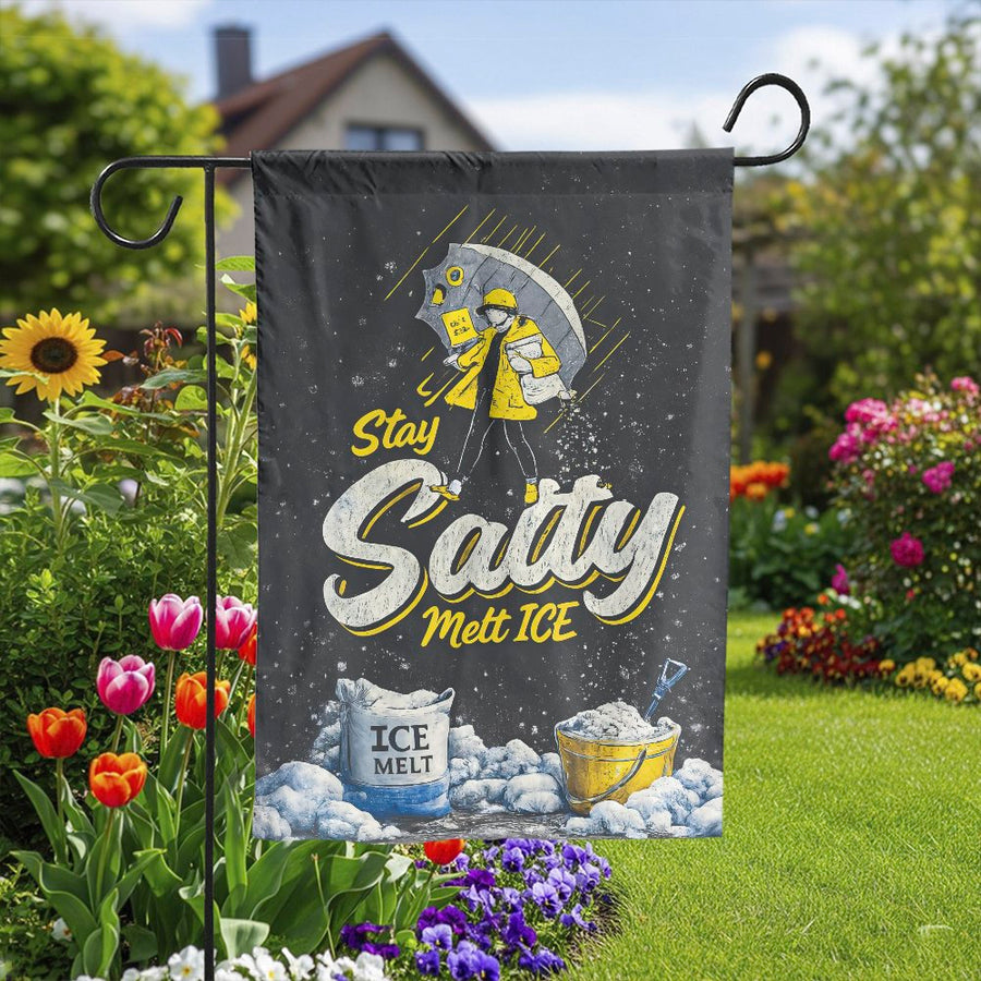Stay Salty Garden Flag | Funny Winter Ice Melt Design | Double Sided Weather-Resistant Polyester | Outdoor Yard Decor Gift for Homeowners