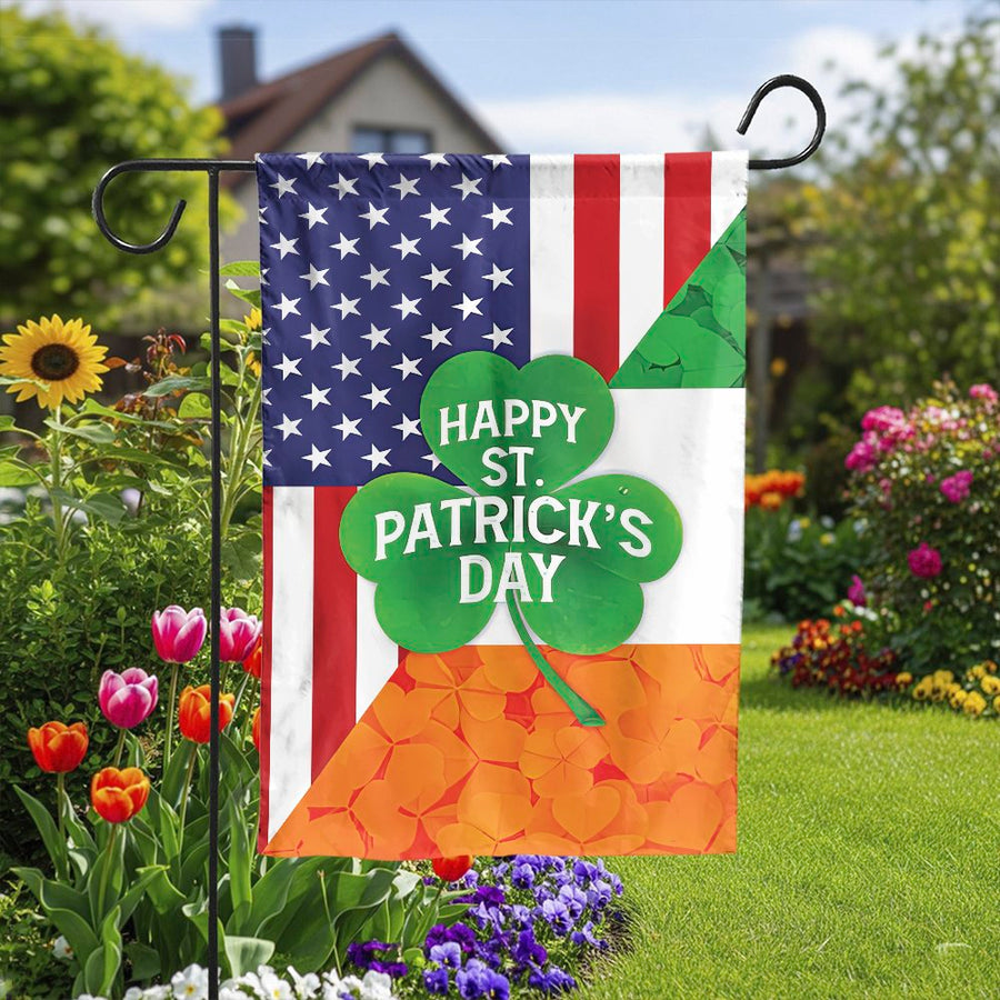 St. Patrick's Day Garden Flag | Irish American Shamrock House Flag | Double-Sided Polyester | Decorative Outdoor Yard & Patio Decor