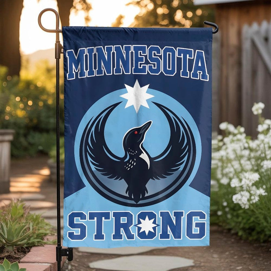 Minnesota Strong Garden Flag | State Pride Loon Bird Logo | Weather Resistant Polyester | Outdoor Yard Decor Gift