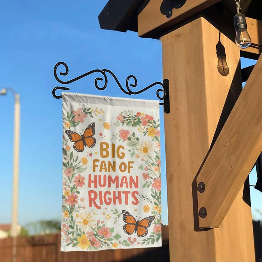 Human Rights Garden Flag | Big Fan Of Human Rights Floral Art | Weather-Resistant Double Sided Banner | Yard & Patio Decor Gift
