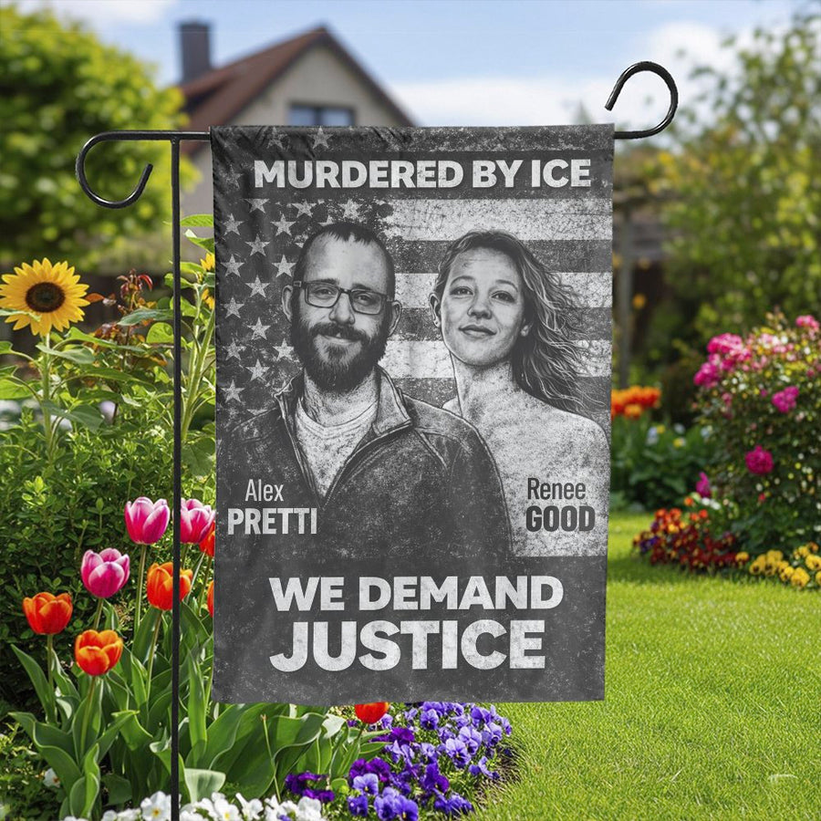 Justice for Alex Pretti and Renee Good Garden Flag | We Demand Justice Protest Sign | Weather Resistant Polyester Yard Banner | Political Activist Gift