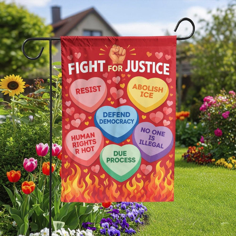 Social Justice Garden Flag | Political Conversation Hearts Design | Double-Sided Weather Resistant Fabric | Premium Gift for Activist