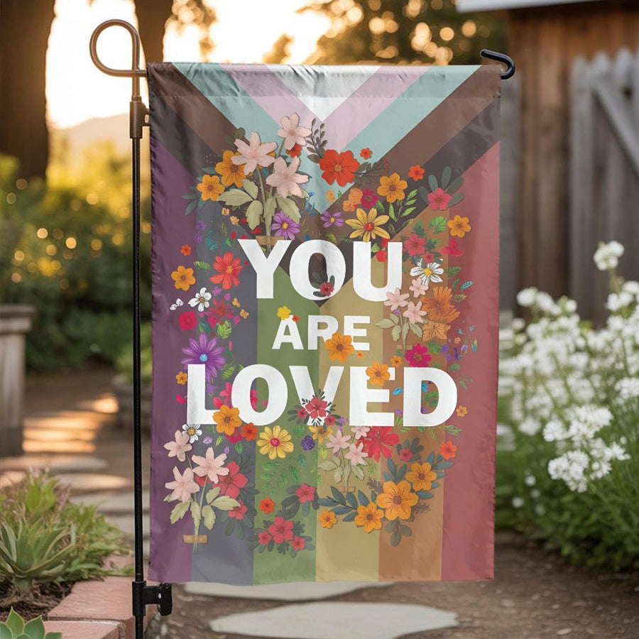 Pride Garden Flag | Floral You Are Loved Double Sided Print | Weather Resistant Polyester | LGBTQ+ Ally Outdoor Decor Gift