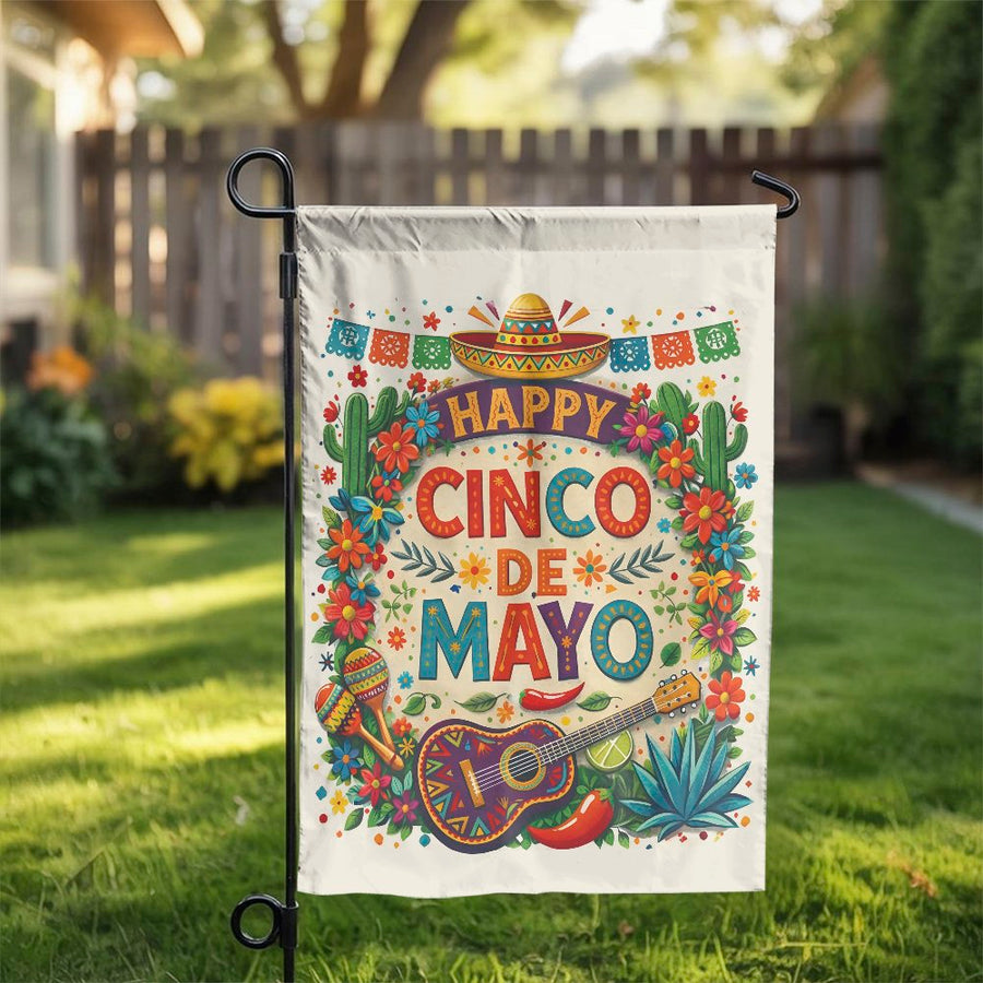 Cinco De Mayo Garden Flag | Vibrant Fiesta Yard Decor | Fade-Resistant Outdoor Banner | Seasonal Holiday Party Decoration