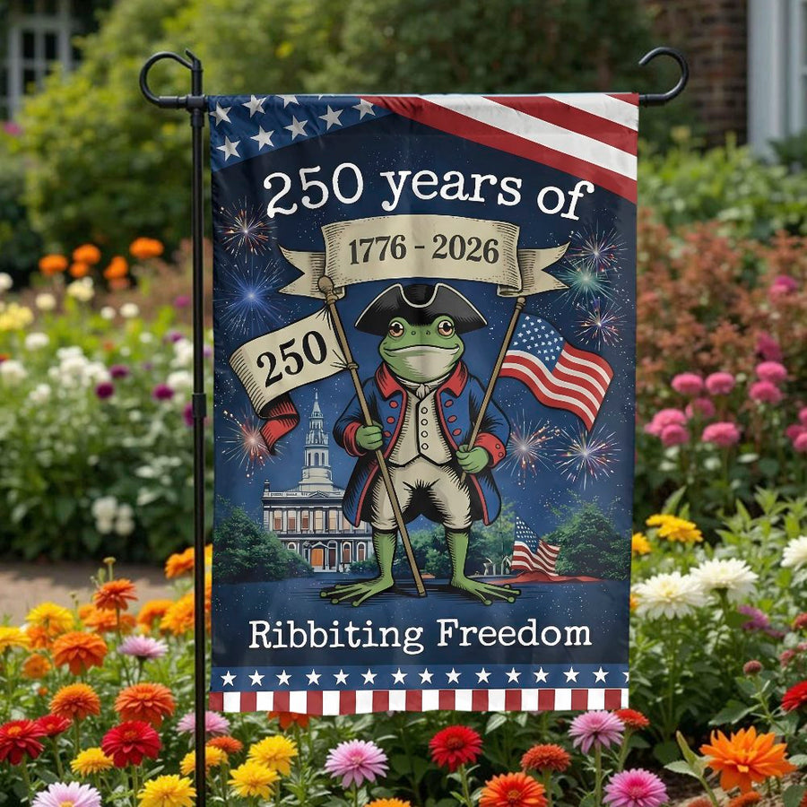 250th Anniversary Garden Flag | Ribbiting Freedom Revolutionary Frog | Double Sided Polyester | USA Semiquincentennial 2026 Yard Decor Gift