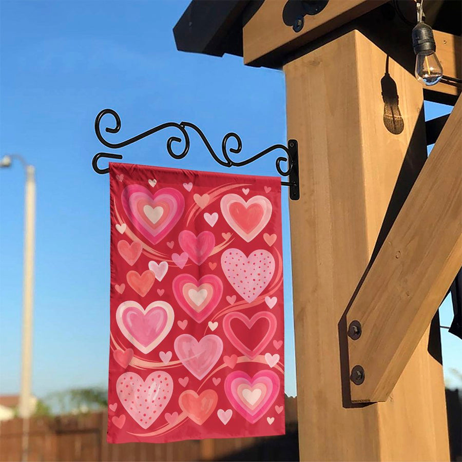 Valentines Day Garden Flag | Watercolor Hearts Pattern | Double-Sided Weather Resistant Fabric | Seasonal Outdoor Decor Gift