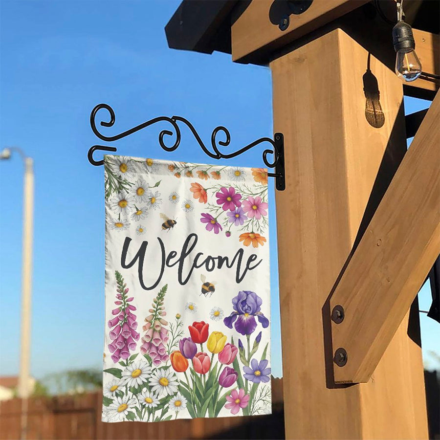 Welcome Garden Flag | Colorful Spring Floral & Bee Print | Premium Weather-Resistant Polyester | Double-Sided Yard Decor Gift for Homeowners