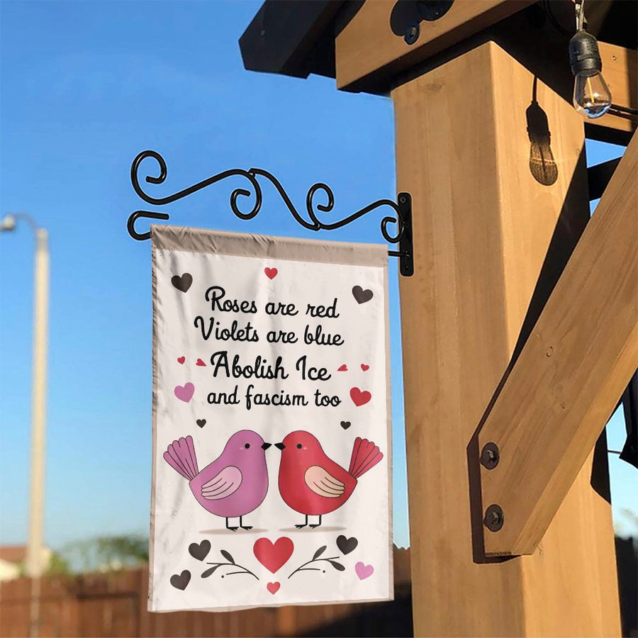 Abolish Ice Garden Flag | Anti-Fascist Political Statement with Lovebirds | Double-Sided Premium Polyester | Progressive Yard Decor Gift