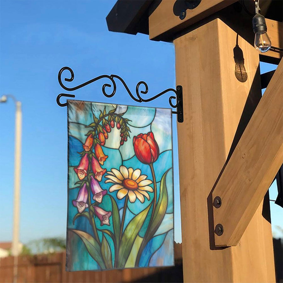 Stained Glass Floral Garden Flag | Vibrant Botanical Art Print | Premium Weather-Resistant Polyester | Outdoor Yard Decor Gift for Gardeners