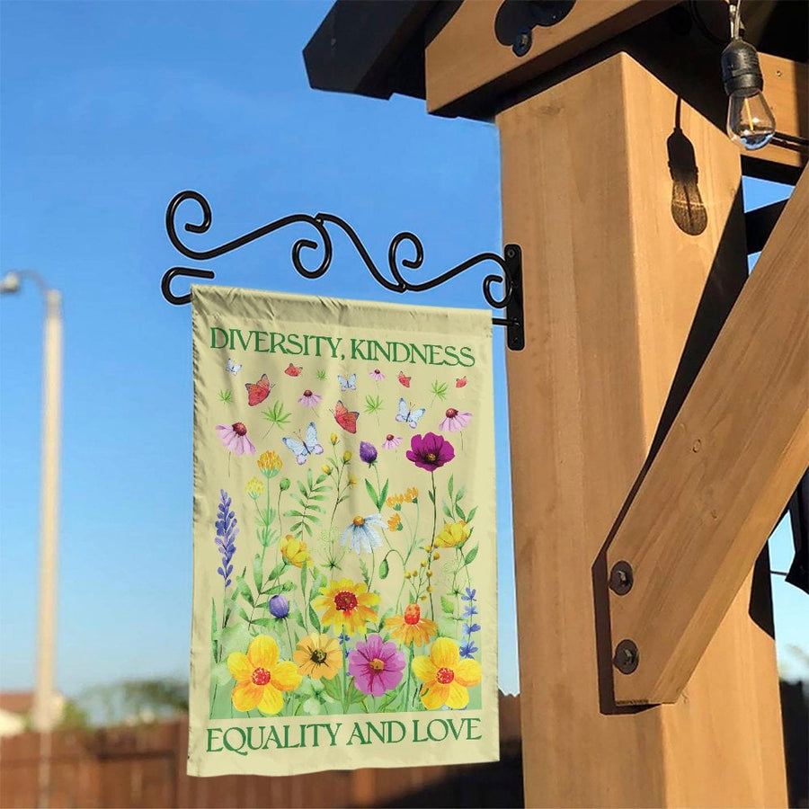 Diversity Kindness Garden Flag | Watercolor Wildflower Meadow Print | Double Sided Weather Resistant Fabric | Inspirational Yard Decor Gift