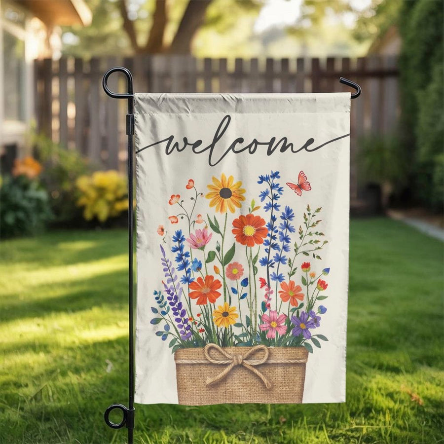 Welcome Garden Flag | Colorful Wildflower Basket Art | Premium Double-Sided Polyester | Farmhouse Porch & Yard Decor Gift