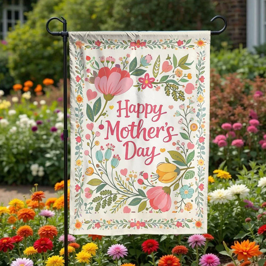 Happy Mother's Day Garden Flag | Colorful Floral Illustration | Premium Weather-Resistant Fabric | Outdoor Yard Decor Gift for Mom
