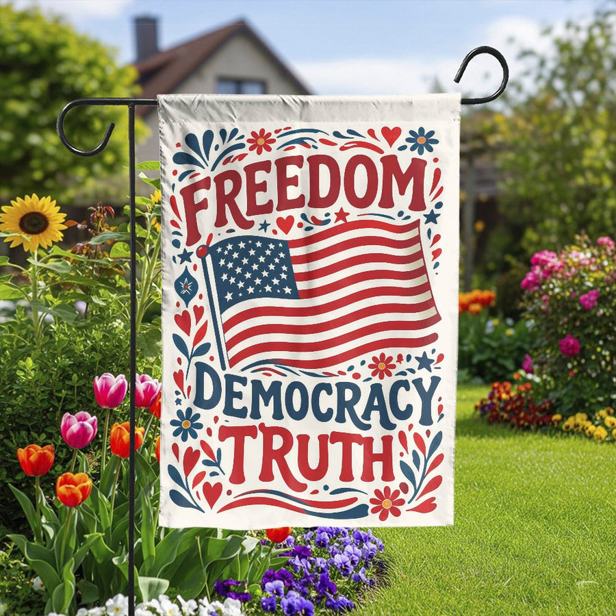 Patriotic American Flag Garden Flag | Freedom Democracy Truth Design | Premium Weather Resistant Polyester | Double Sided Outdoor Yard Decor Gift